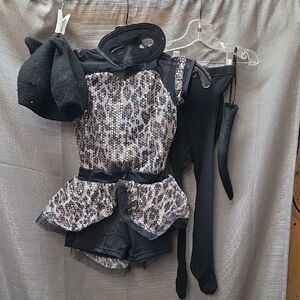 Leopard Print Kids Sz. 12/14 Costume..tights, beret With Ears, Tail And Eye Mask
